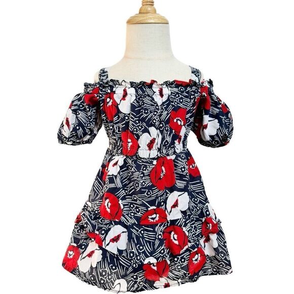 Janie and Jack Cold Shoulder Floral Puff Sleeve Lined Summer Dress. 12-18 Months - Picture 4 of 9